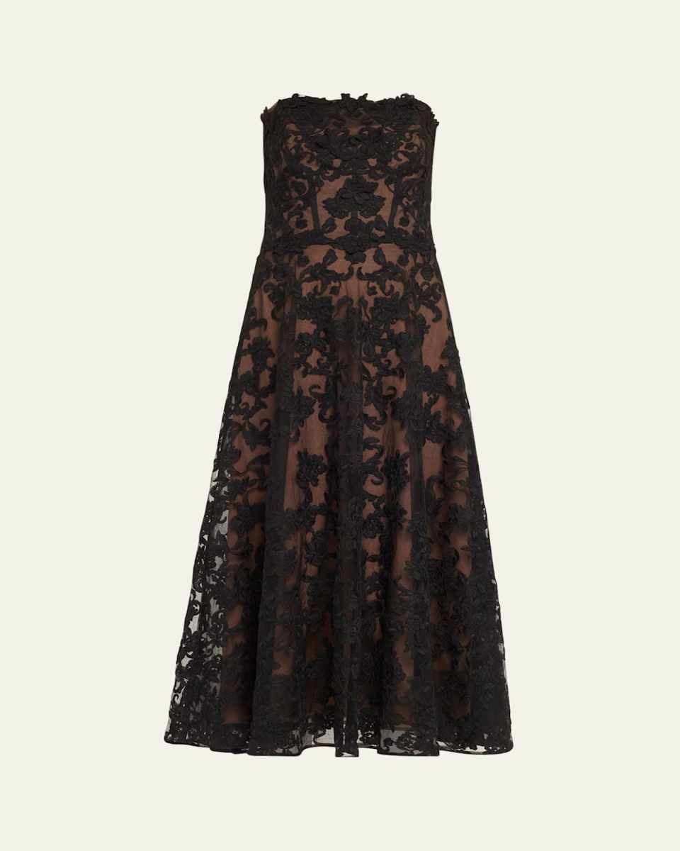 Strapless A-Line Lace Midi Dress